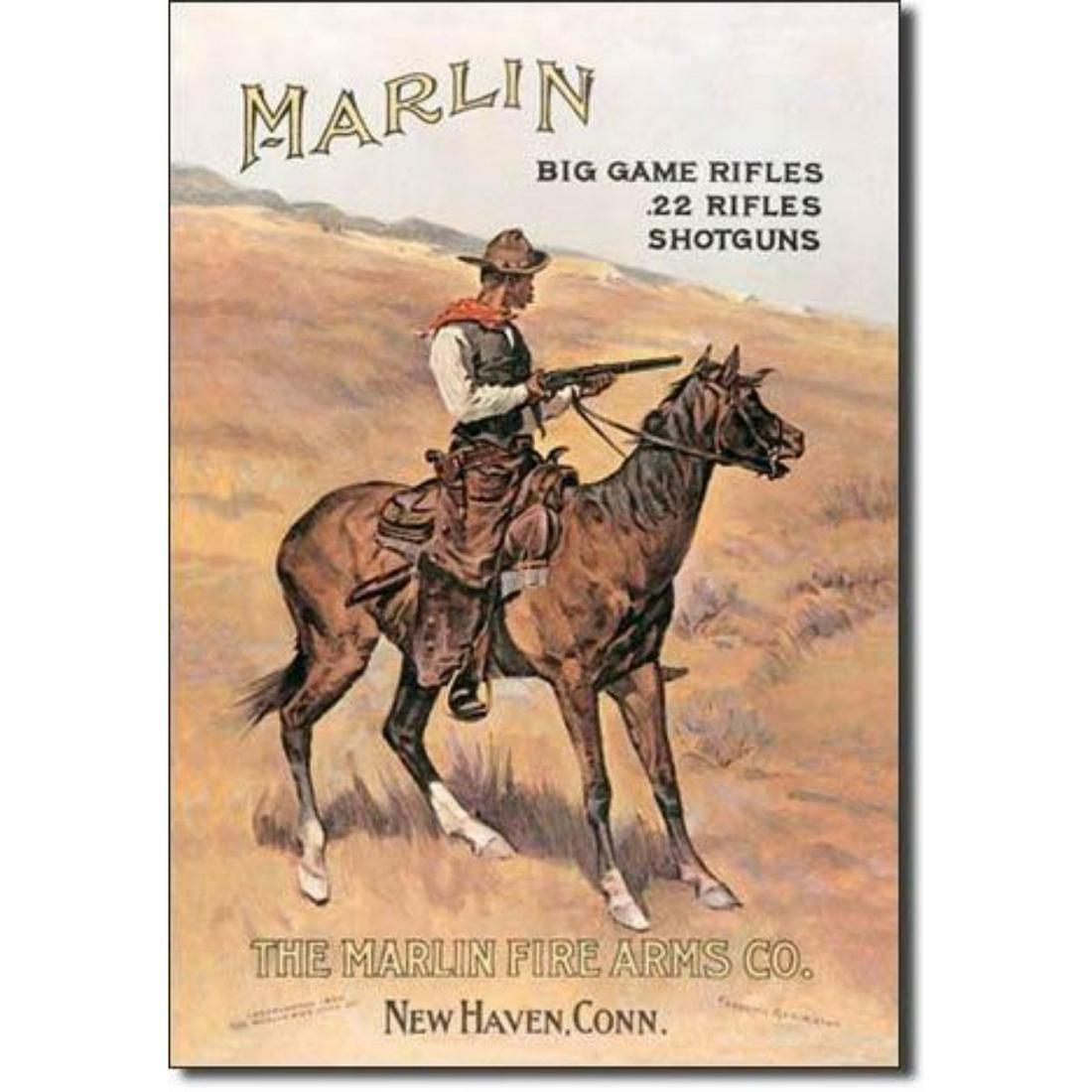 Marlin Cowboy Metal Pub Bar Sign: Marlin/ Cowboy on Horse - vintage-style decorative metal pub bar sign. 12 1/2" X 16" with pre-drilled holes for mounting.