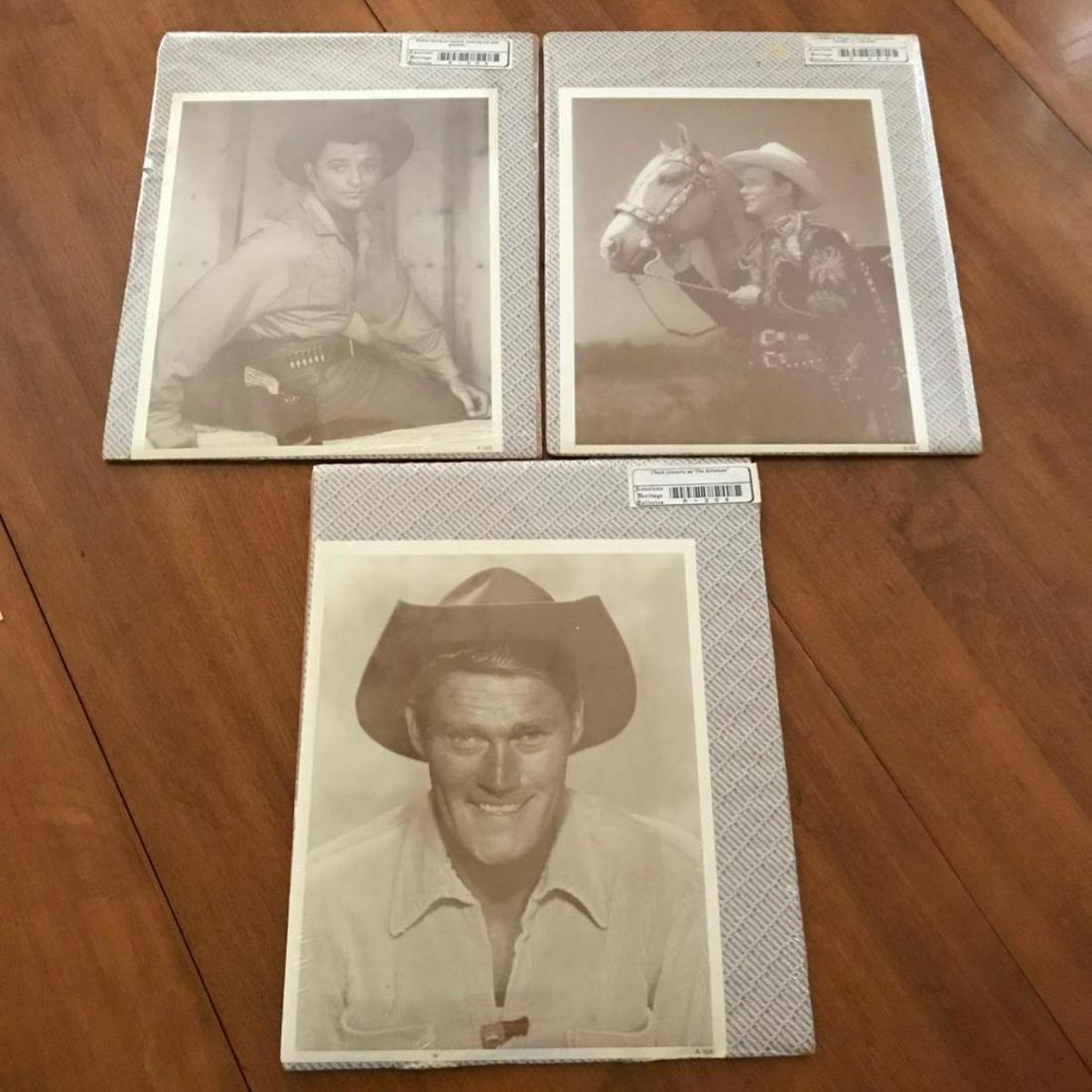 Group of TV & Movie Western Cowboy Stars Sepia Tone: Group of Movie & TV Western Cowboy stars - Roy Rogers & Trigger, Chuck Connors as The Rifleman & Robert Mitchum - sepia tone photo prints on heavy card, created for The American Heritage Gallery. Each