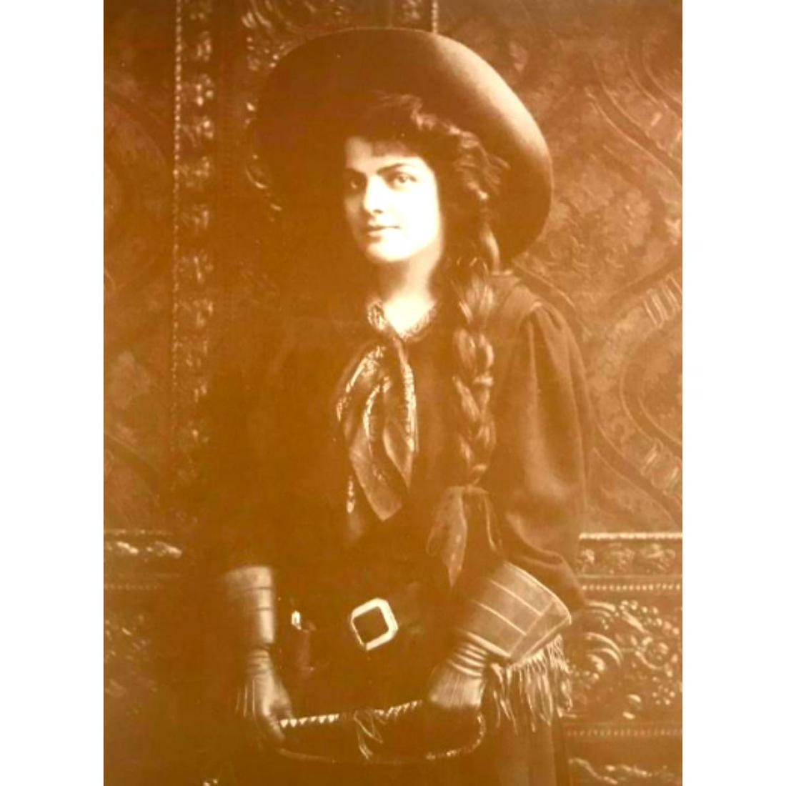 Mabel Dixey Western Cowgirl Photo Print: Theatre & silent movie actress Mabel Dixey as Western cowgirl, sepia-tone photo print. Created in the early 1990's for The American Heritage Galleries, printed on heavy cardstock. In protective packag