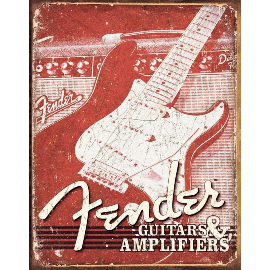 Fender Guitar Metal Pub Bar Sign: Fender Guitar metal pub bar sign. 12 1/2" X 16" with pre-drilled holes for mounting.
