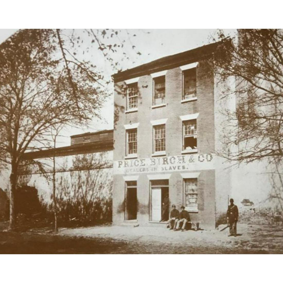 19thc Civil War Era Slavery Auction House Photo Prpint: African American History, slavery theme, sepia-tone photo print of a 19th Century, Civil War era auction house/ slave brokerage, "Price, Birch & Company, Dealers In Slaves". Printed in the early 1990'