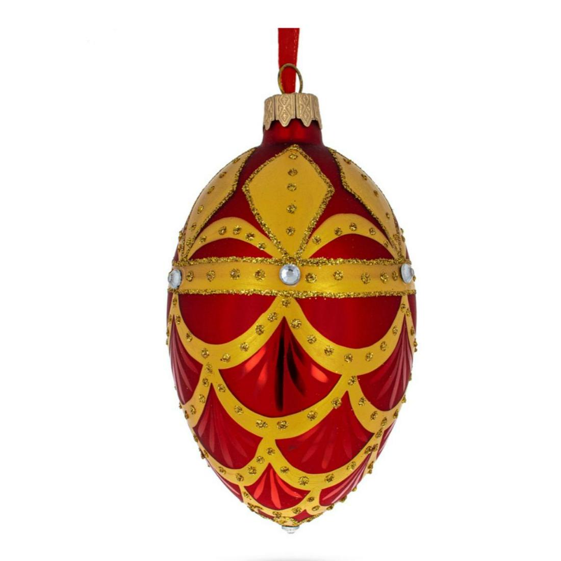 Ukrainian Ruby Glass Egg Ornament (1 of 2)