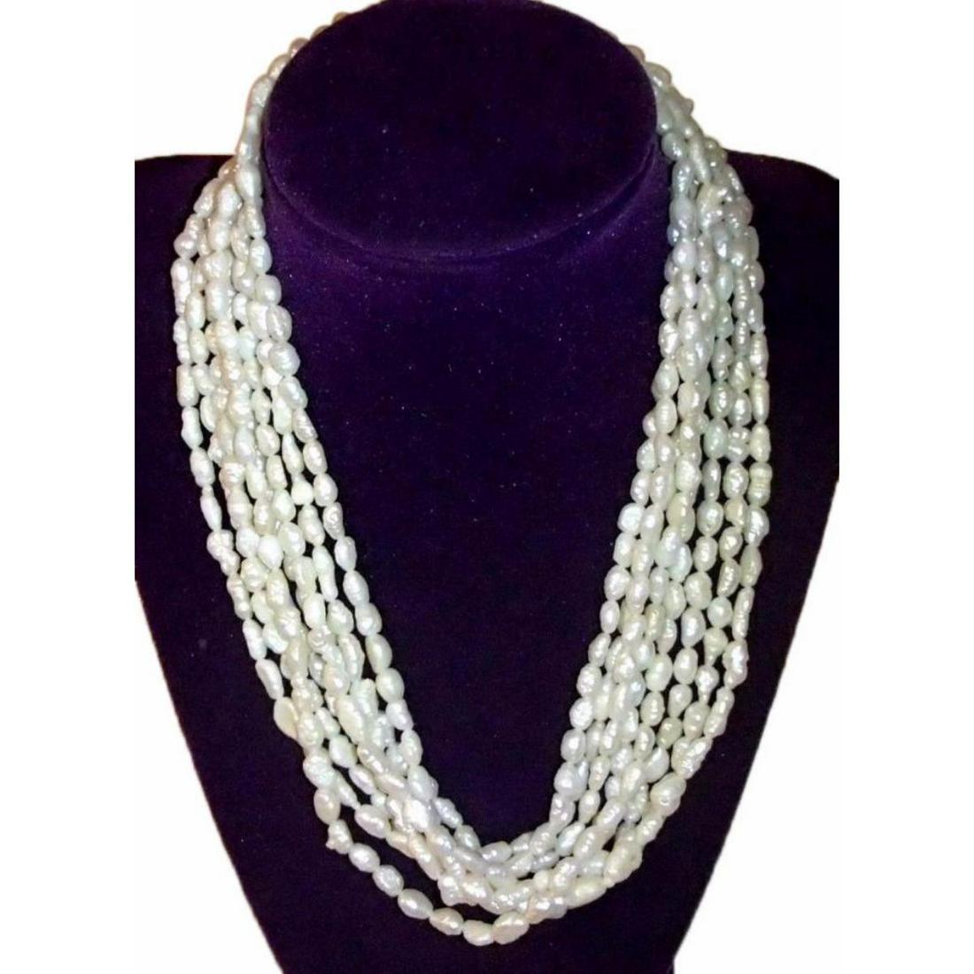 Vintage Multi-strand White Baroque Rice Pearls 36" (1 of 3)