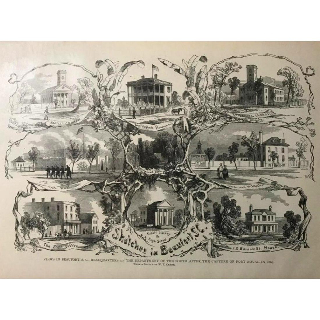 19thc Civil War Engraving, Views of Beaufort South (1 of 2)