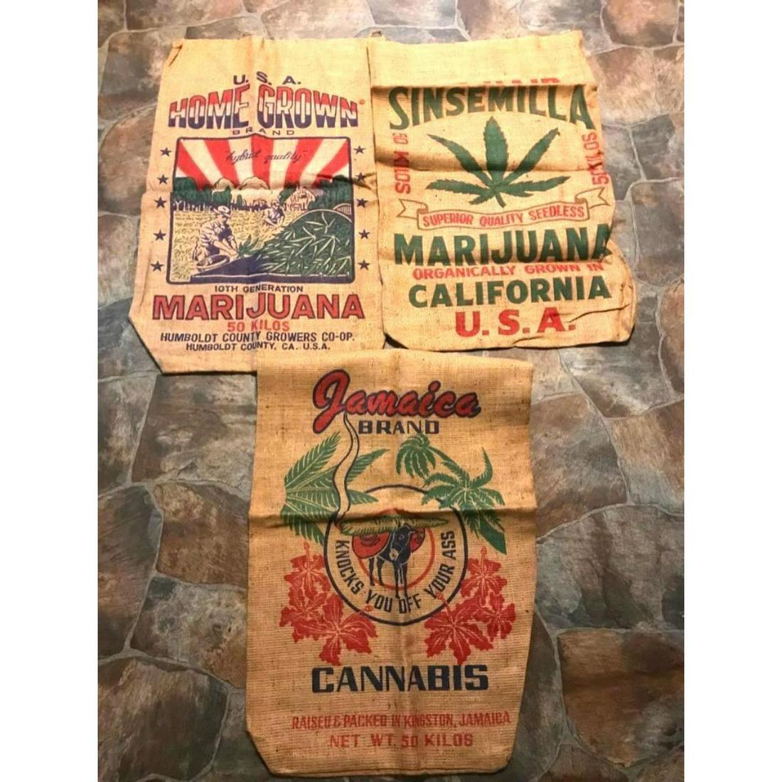 Set of Novelty Burlap Marijuana Bags (1 of 4)