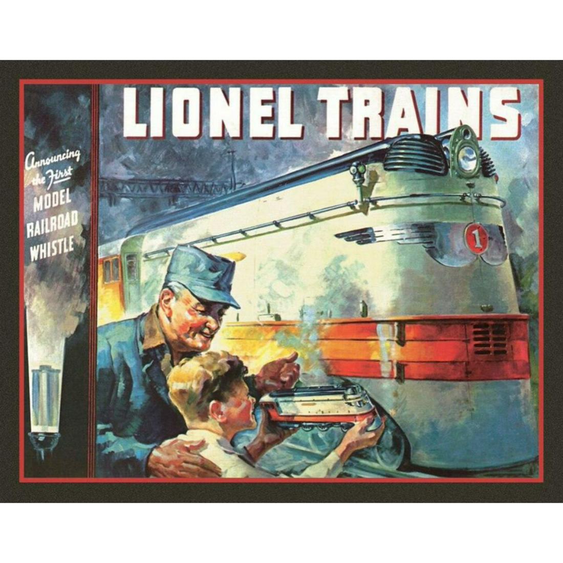 Lionel Toy Trains Metal Sign: Lionel Trains metal sign. 12 1/2" X 16" with pre-drilled holes for mounting.