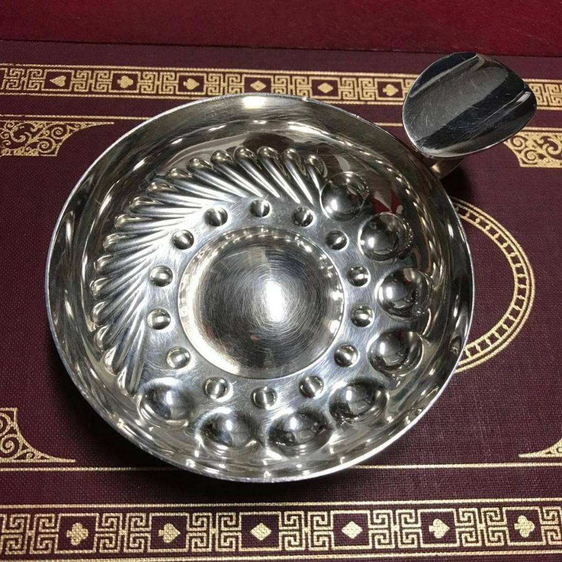 Vintage CHRISTOFLE Silverplate Sommelier Tastevin, Wine: CHRISTOFLE France, vintage silver-plate tastevin, wine tasting cup for sommeliers. Marked on the handle - France Christofle OC, Gallia & knight symbol ( which dates this piece from 1935 to 1983). 4 1/