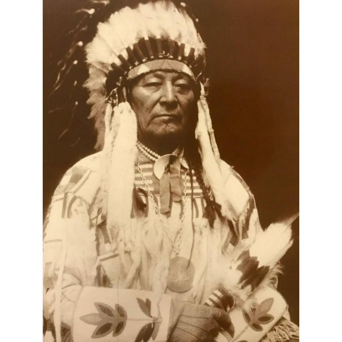 Chief Plenty Coups, Crow Nation Native American Photo: Native American history theme, Crow Nation, Chief Plenty Coups, the last traditional Chief, c. 1913 sepia-tone photo print. Created in the early 1990's for The American Heritage Galleries, printed on 