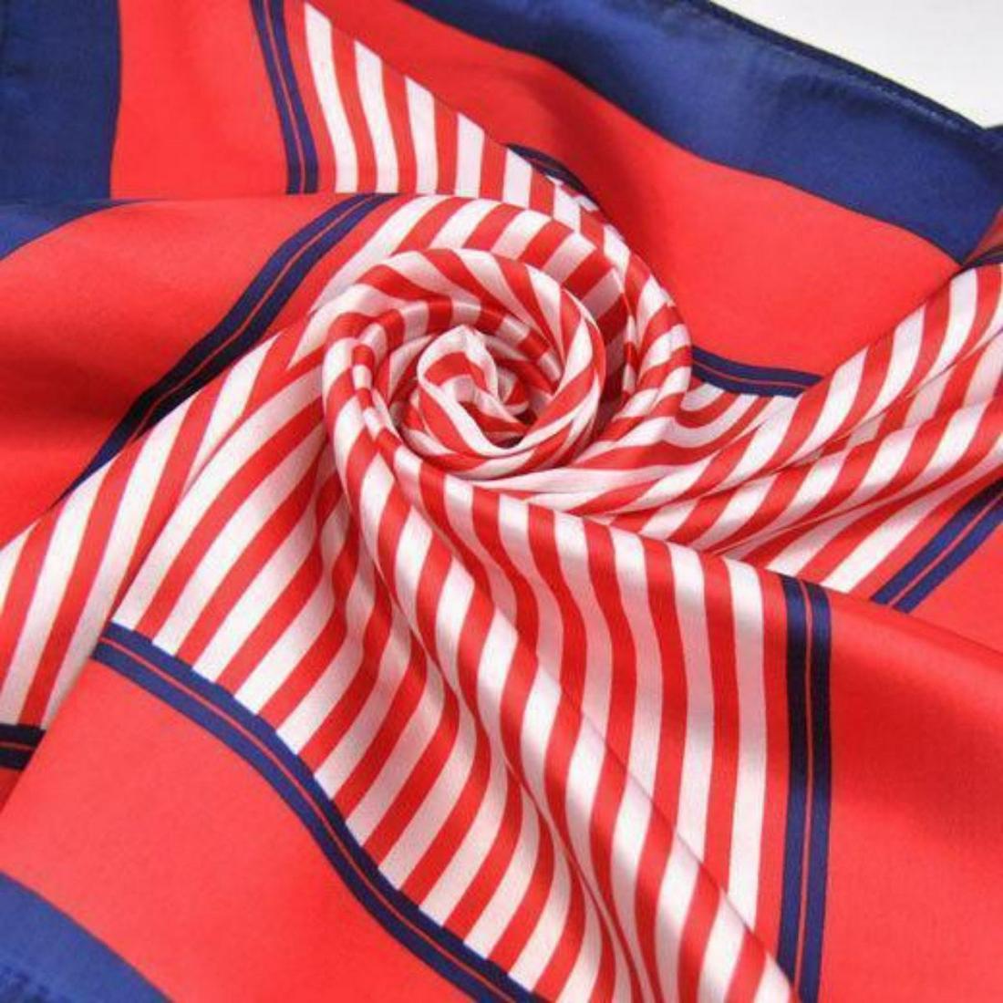 Ladies Patriotic Colors Silk Yachting Scarf: Lovely new patriotic colors, naval inspired vintage look square silk yachting scarf. Measures 20" X 20".