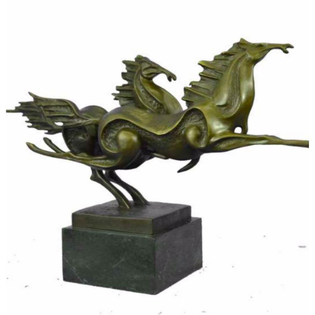 20thc Modern Signed Galloping Horses Bronze Sculpture (1 of 3)
