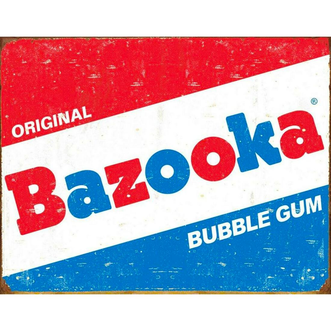 Vintage-style Bazooka Bubble Gum Metal Sign: Vintage-style Bazooka bubble gum metal sign. 12 1/2" X 16" with pre-drilled holes for mounting.