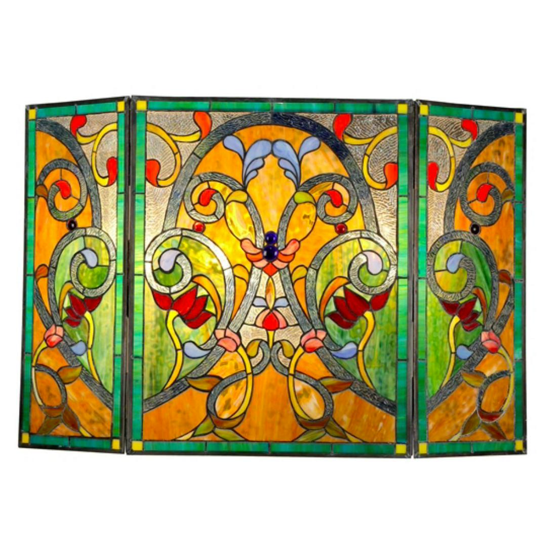 Jeweled Stained Art Glass Fireplace Screen (1 of 3)