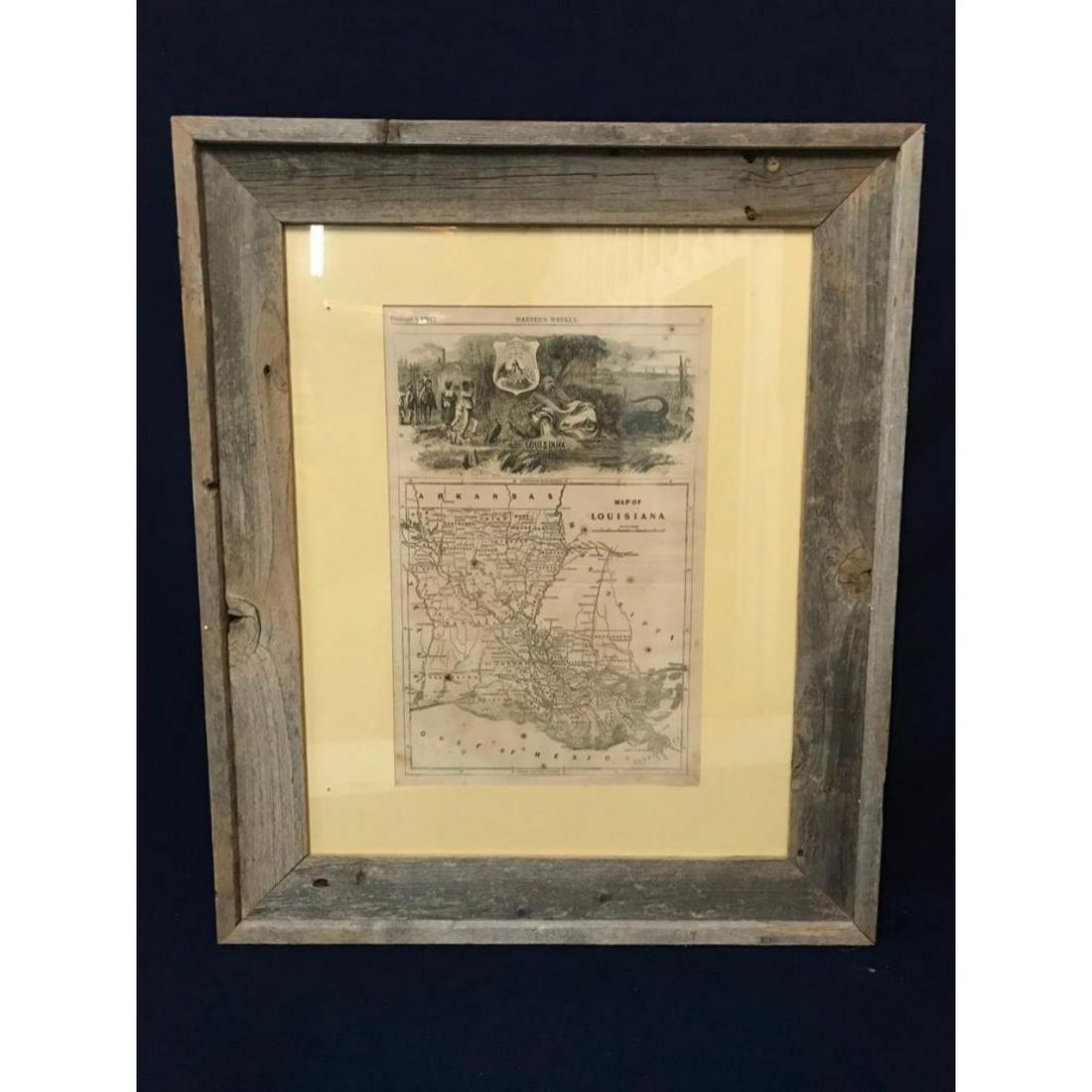 Framed 19thc Harpers Weekly Map of Louisiana (1 of 3)
