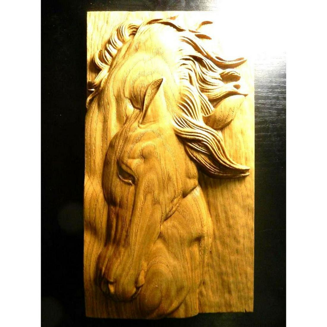 Equestrian Horse Wood Carving Plaque (1 of 3)