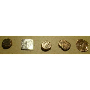 15thc Spanish Pirate Treasure Coins: 15th Century Spanish Pirate Treasure coins, 5 pieces, bronze & silver, metal detector finds from an old Spanish harbor dock area. Comes with Certificate of Authenticity. Cleaned by the metal detectori