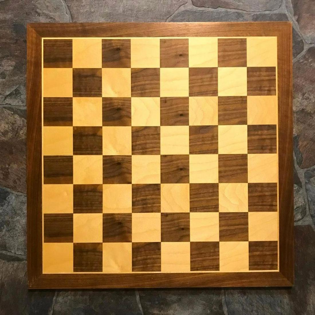 Vintage Rosewood Maple Inlaid Chess Board: Vintage rosewood & maple inlaid chess board with 60mm squares. 22 1/2" X 22 1/2" square. 1/2" thick. In good, unused condition, per photos.