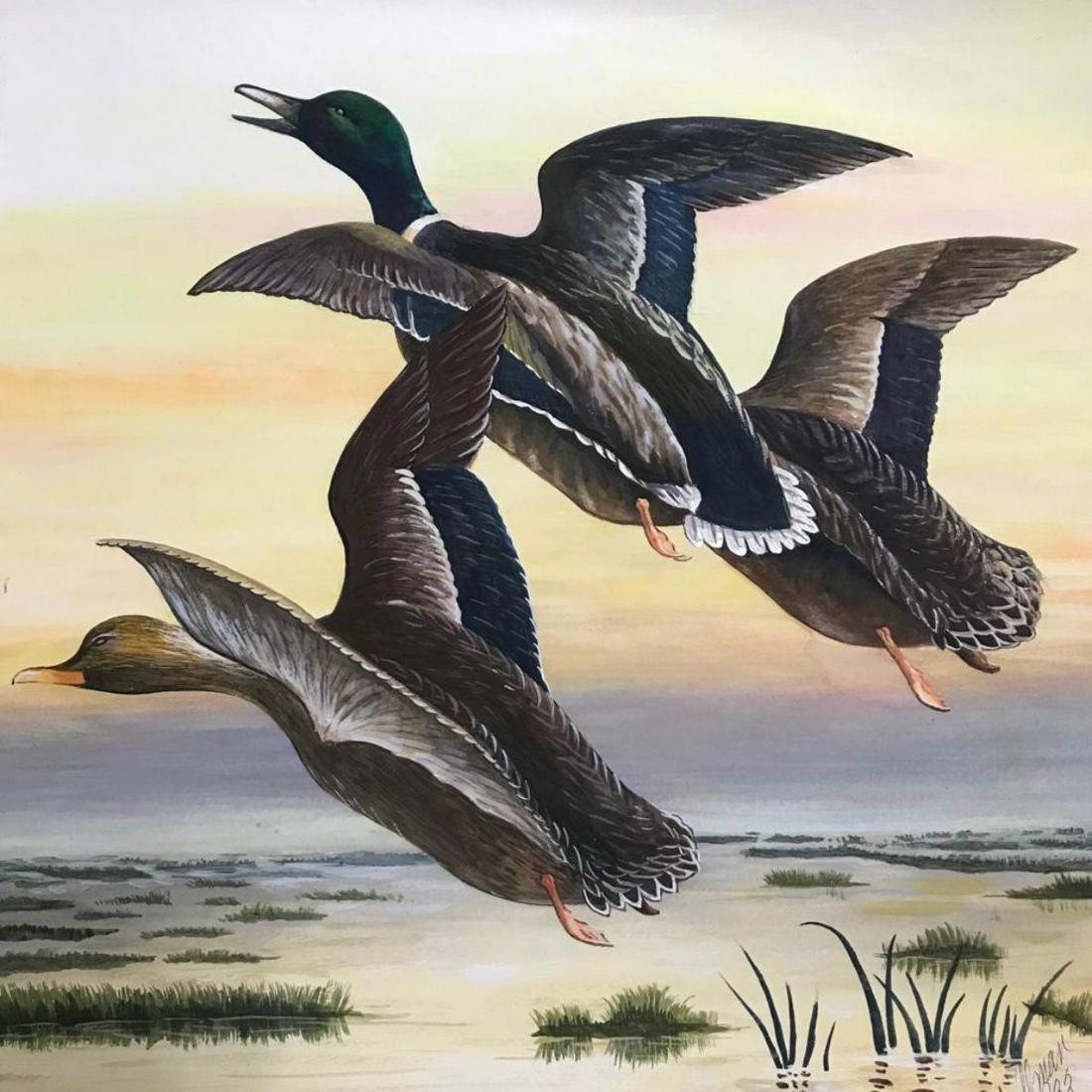 1930's Signed Ducks In Flight Watercolor Painting (1 of 3)