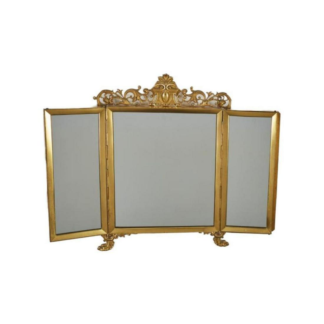 Victorian French 19thc Gilt Brass Folding Vanity Mirror (1 of 8)