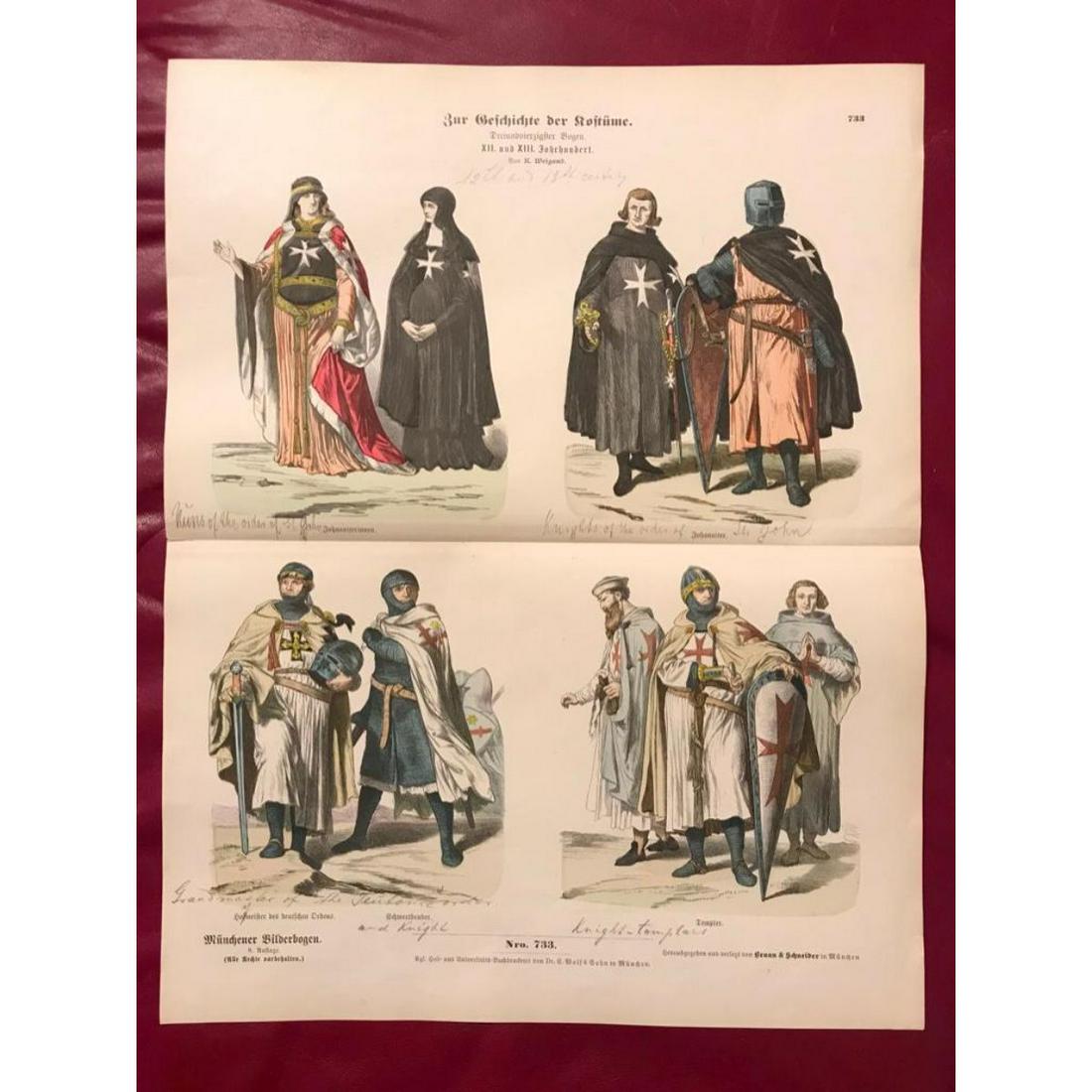 Rare 19thc German Costume Plates, Knights Templar, Nuns (1 of 5)