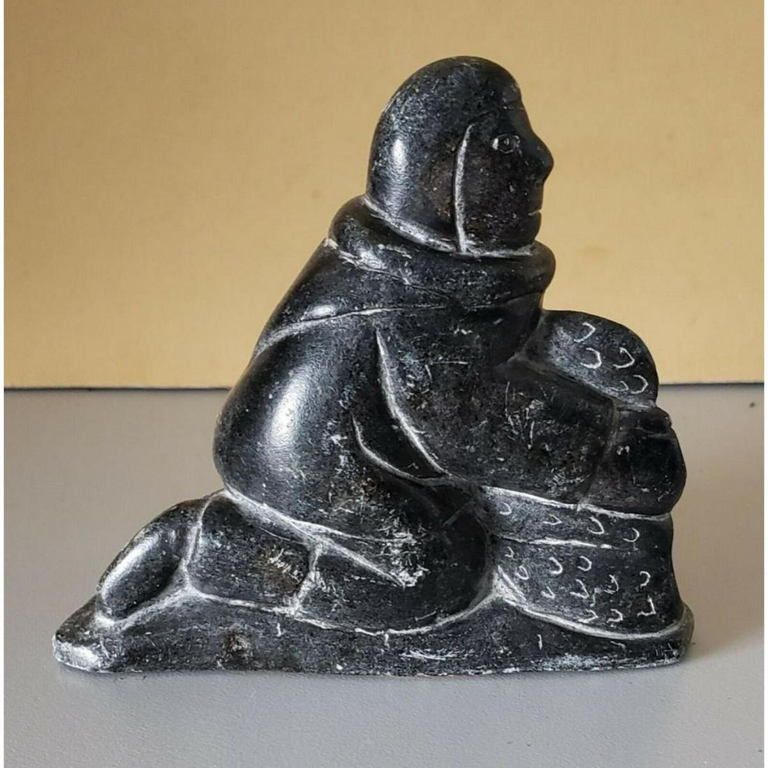 Genuine Soapstone Owl Signed DIMU Artist Vintage Inuit Indigenous Style