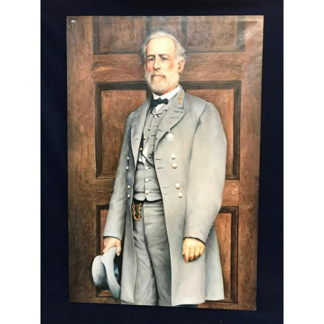 20thc Oil Painting Robert E Lee: 20th Century oil on canvas painting of Civil War Confederate General Robert E Lee. Created by a student of The School of Bianco in the 1990's. 24" X 36" on stretched canvas. ** some minor paint loss t