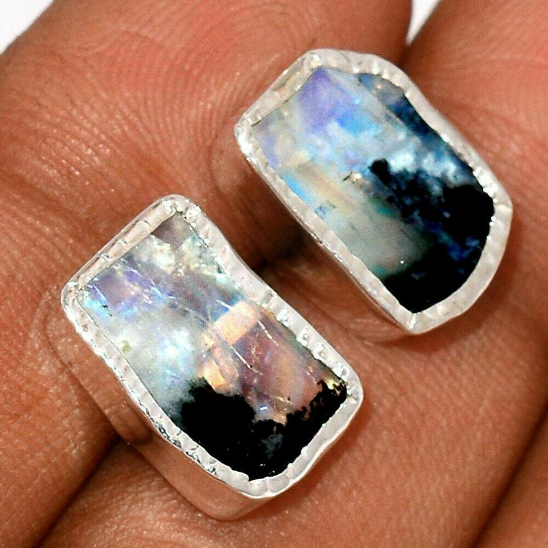 Rainbow Moonstone Quartz Sterling Silver Earrings (1 of 1)