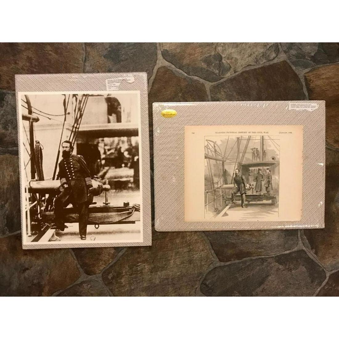 Civil War Union Admiral Porter Photo Print, Engraving: 19th Century engraving of Civil War Union Admiral David Dixon Porter, partial page from an 1865 issue of Harper's Pictorial History of The Civil War. Approx 8 1/2" X 9" in original packaging, inventor