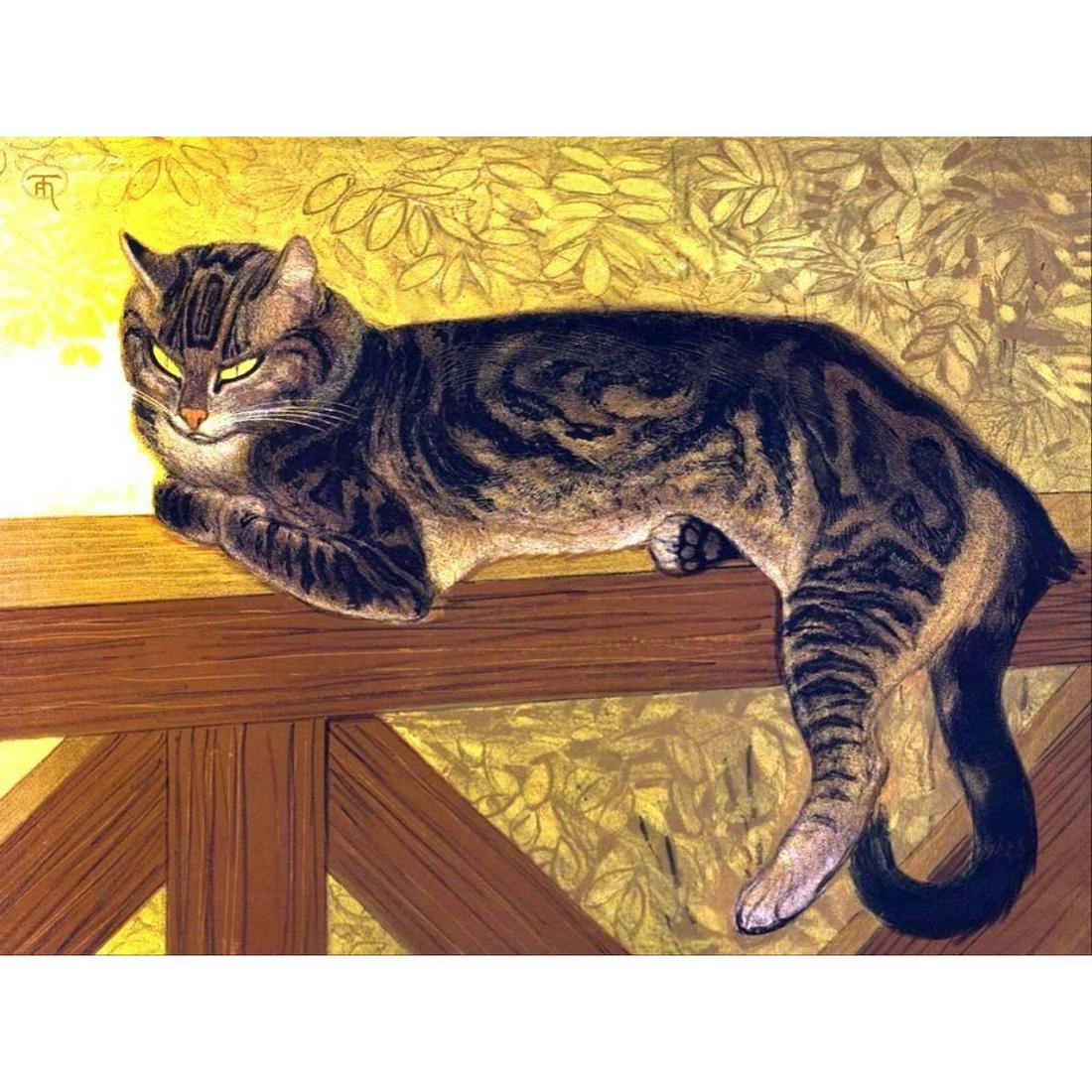 After Steinlen, Art Nouveau Cat Ceramic Art Tile: After Steinlen, Art Nouveau-style Summer Cat glossy ceramic art tile. 6" X 8". Theophile Alexandre Steinlen (November 10, 1859 â€“ December 13, 1923), was a Swiss-born French Art Nouveau painter