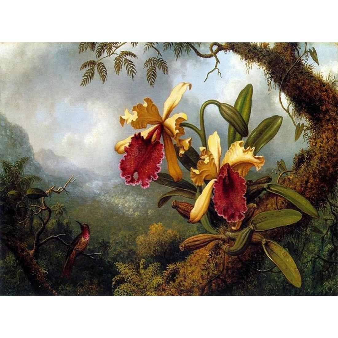 Orchids, Hummingbirds Ceramic Art Tile: Orchids & Hummingbirds glossy ceramic art tile. 10" W x 8" H.