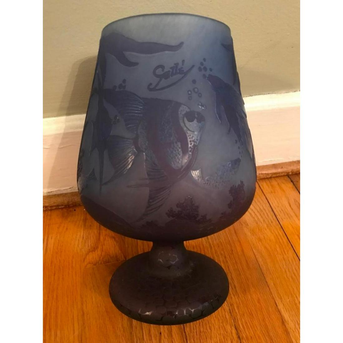 Large Blue Art Glass Pedestal Goblet (1 of 6)