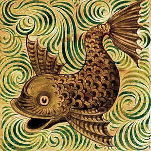 After William De Morgan, Ceramic Fish Tile Mural: After William De Morgan, newly made ceramic fish tile mural. 4.25" X 4.25" square.