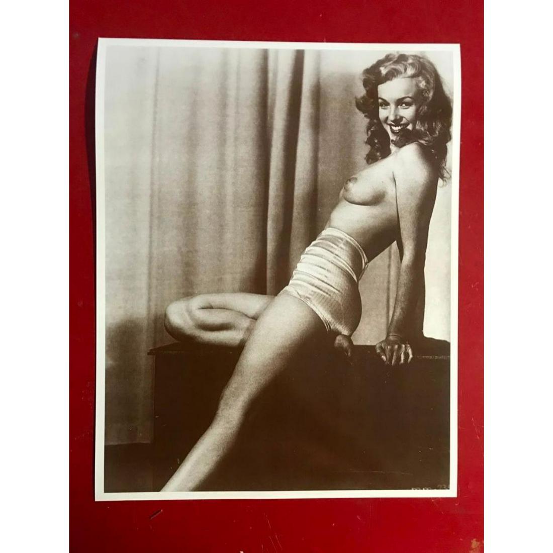 Topless Marilyn Monroe Photo Print: Topless Marilyn Monroe sepia-tone photo print, created in the early 1990's for The American Heritage Galleries. Printed on cardstock. 11" X 14".