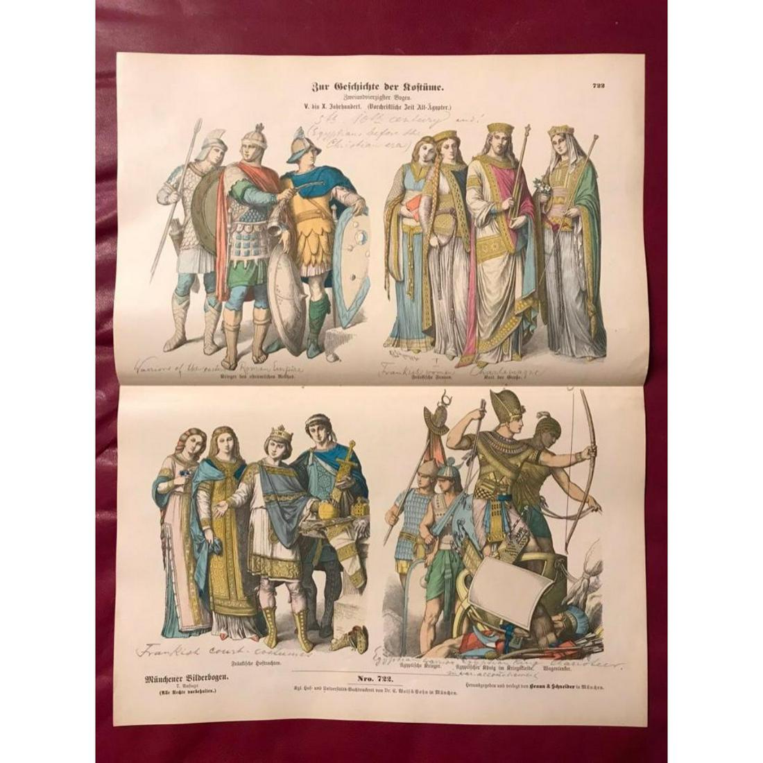 Rare 19thc Costume Plates, 5th - 10th Century, Charlemagne, Egyptians (1 of 2)