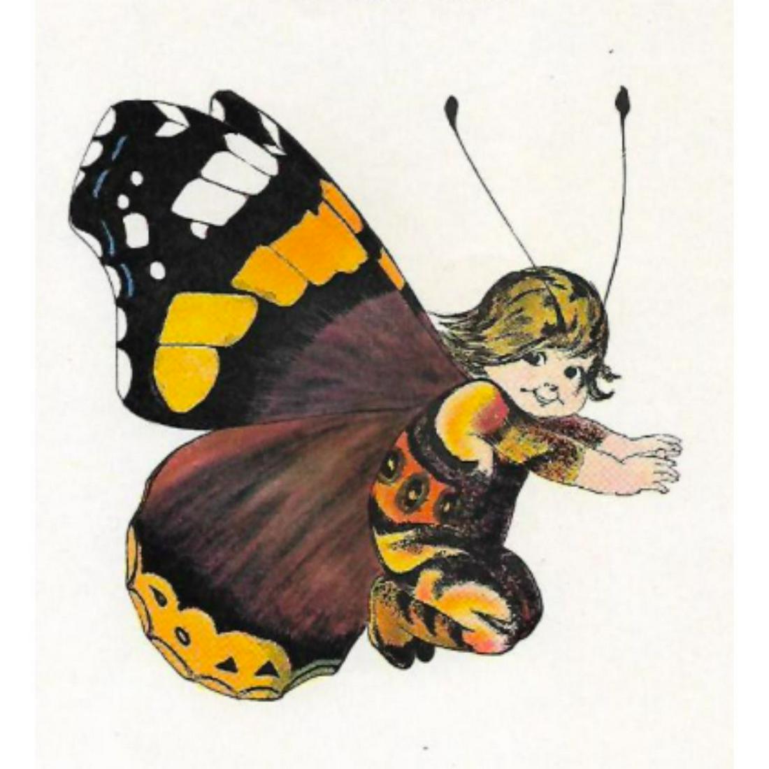 1914 Butterfly Babies Lithograph, Red Admiral: 1914 Butterfly Babies Lithograph, Red Admiral. From an edition of The Butterfly Babies by Elizabeth Gordon, illustrations by Penny Ross. 6" X 8.75".