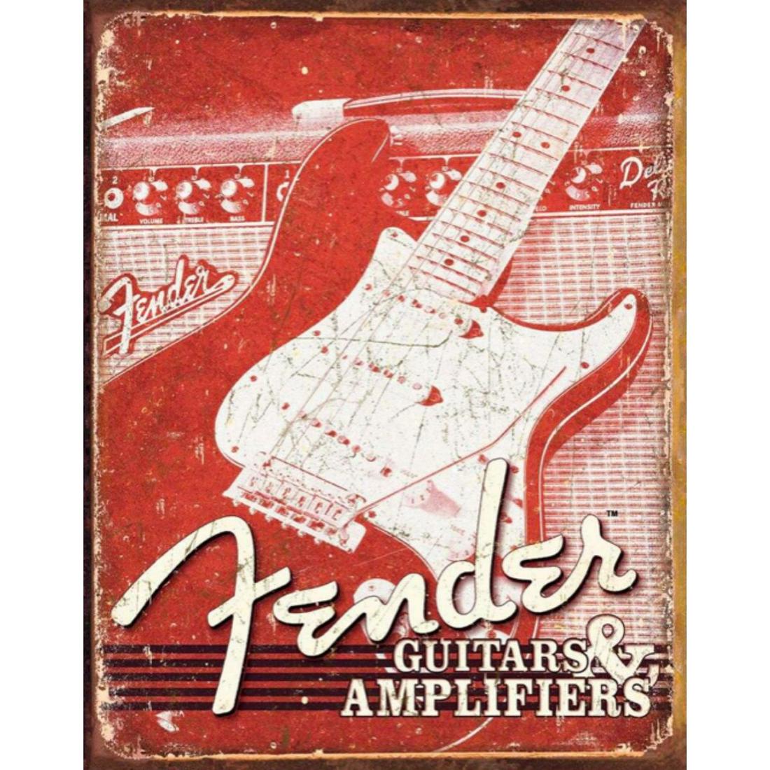 Fender Guitars Metal Pub Bar Sign: Fender Guitars metal pub bar sign. 12 1/2" X 16" with pre-drilled holes for mounting.