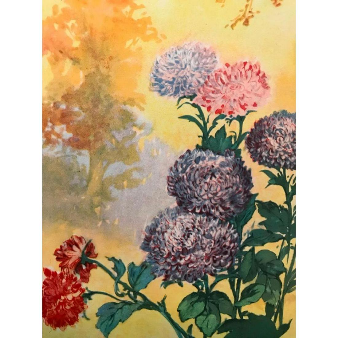 1920's Color Lithograph Print, Aster: Aster flowers color lithograph print, from a 1926 edition of The Nature Library, Garden Flowers, arranged by Robert M. McCurdy. 5" X 8".