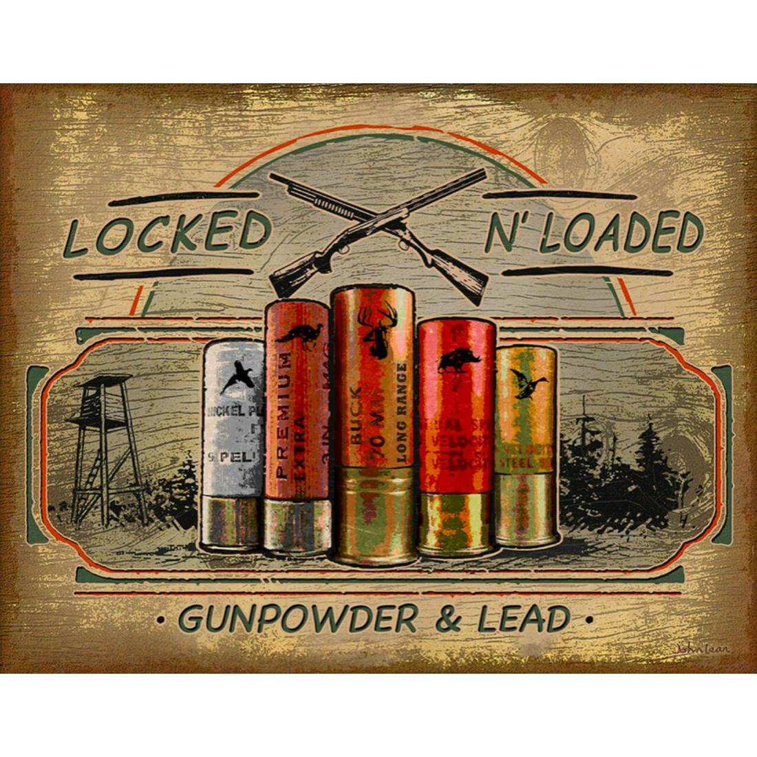 Colt Firearms, Locked N' Loaded Metal Pub Bar Sign: Colt Firearms, Locked N' Loaded Gunpowder & Lead metal pub bar sign. 12 1/2" X 16" with pre-drilled holes for mounting.