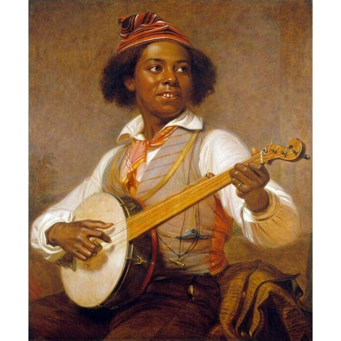 The Banjo Player Color Lithograph Print: The Banjo Player color lithograph print, created after the original 1856 painting by William Sidney. 11" X 14"