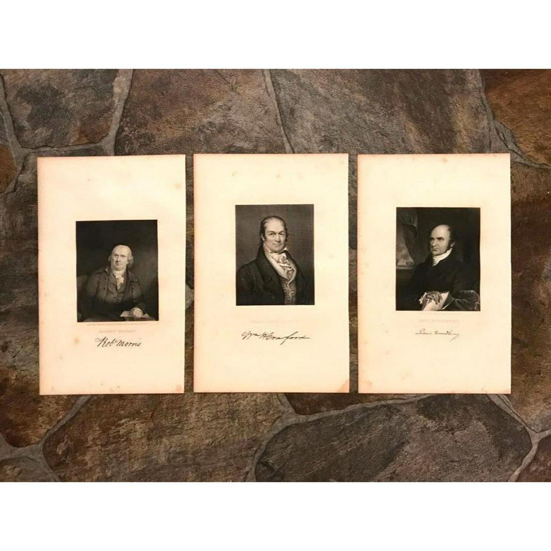 19thc Engravings 18thc ,Famous Financiers, Treasurers: Set of 19th Century steel engravings of famous financiers, treasurers for the United States in the 18th & early 19th Centuries. 6 1/2" X 10 1/2" each. Includes: Robert Morris ( 1734 - 1806 ) was an En