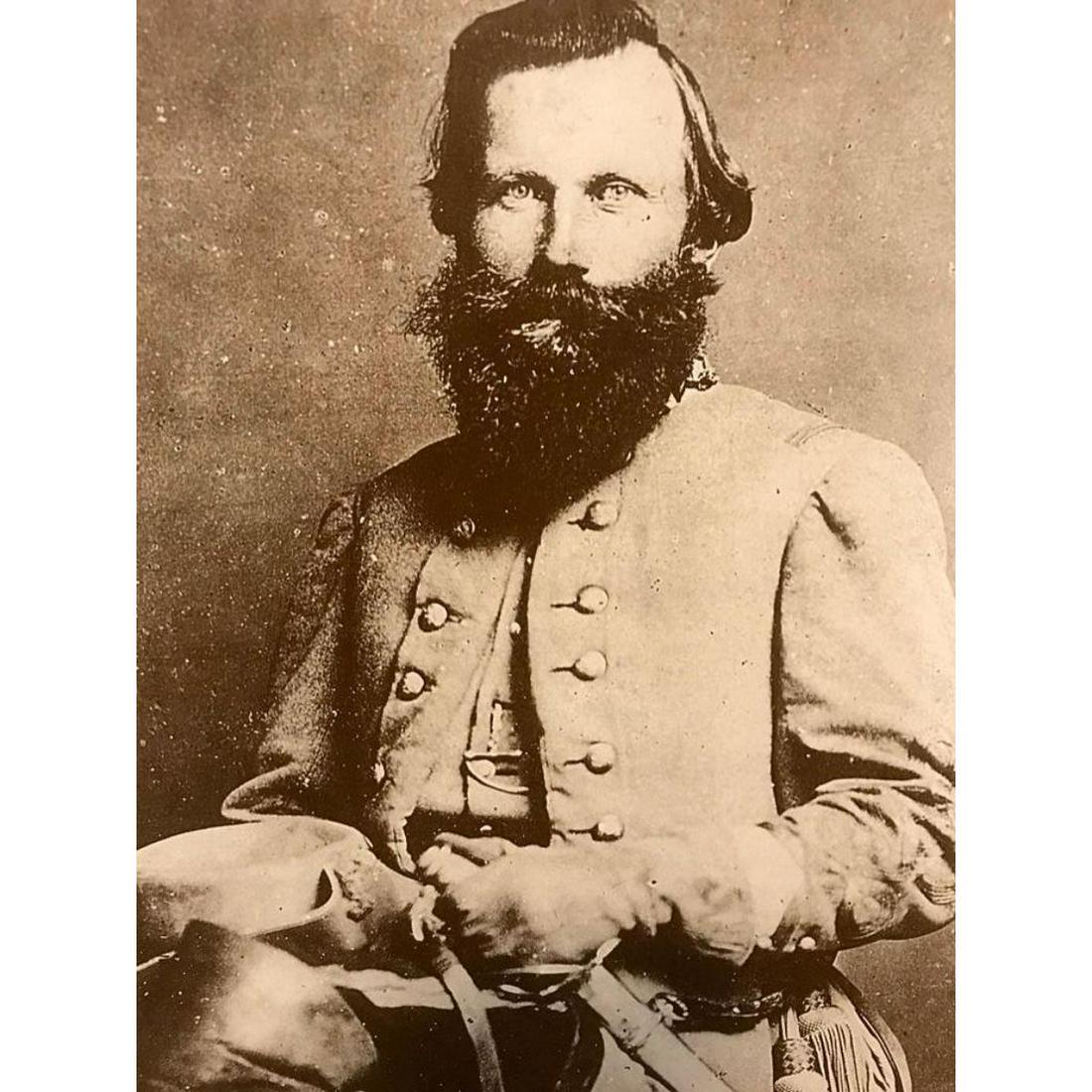Civil War Confederate General J.E.B. Stuart: Civil War Confederate General J.E.B. Stuart sepia-tone photo print. Created in the early 1990's for The American Heritage Galleries. Printed on cardstock, in original gallery packaging. 11" X 14".
