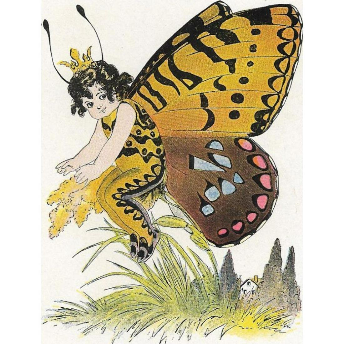 RARE 1914 Butterfly Babies Lithograph, Regal Fritillary: Rare 1914 Butterfly Babies Lithograph, Regal Fritillary. From an edition of The Butterfly Babies by Elizabeth Gordon, illustrations by Penny Ross. 6" X 8.75".