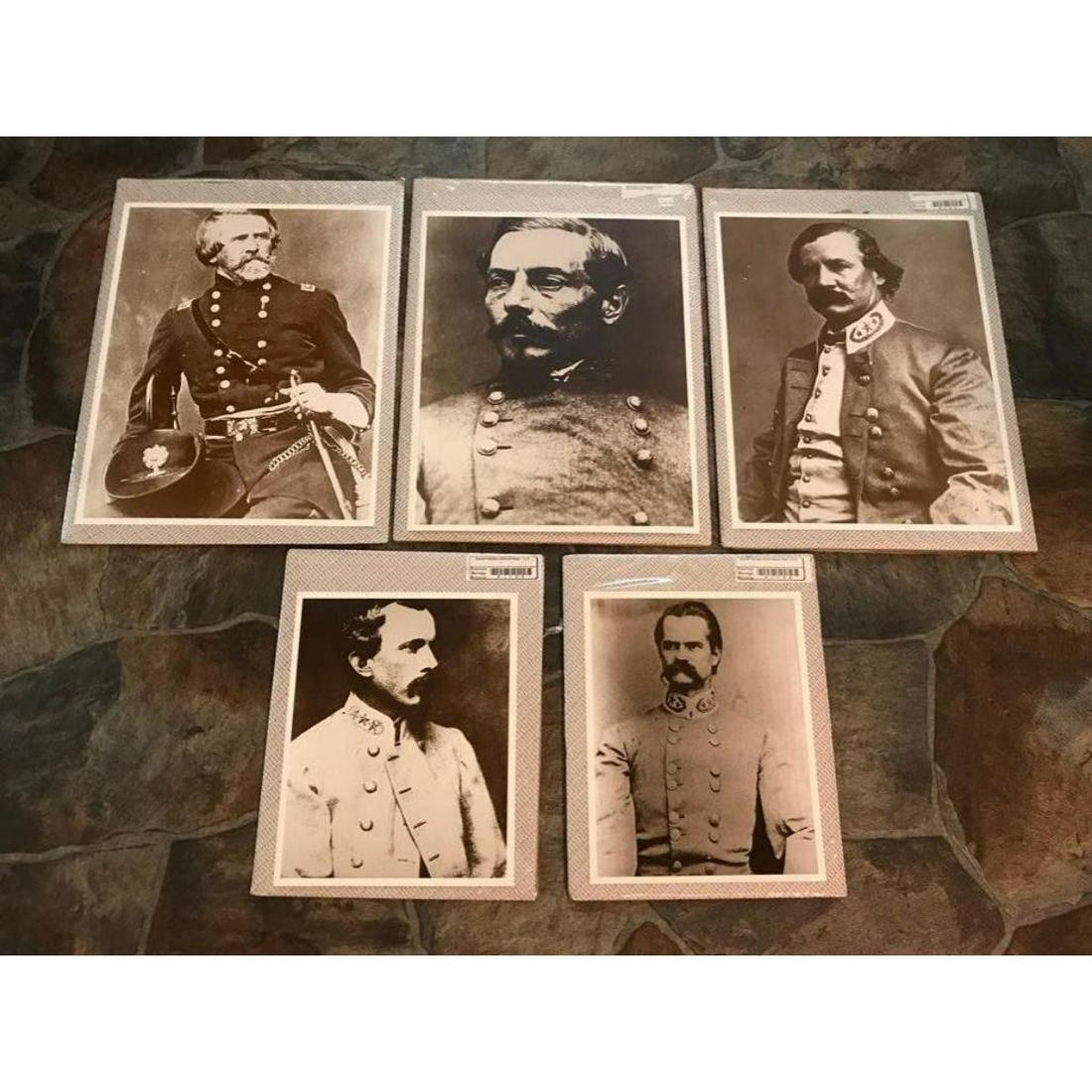 Civil War Confederate Generals Photo Prints: Set of five Civil War Confederate Generals sepia-tone photo prints. Created in the early 1990's for The American Heritage Galleries. 11" X 14" ( 3 ) & 8" X 10" ( 2 ), printed on cardstock, in original