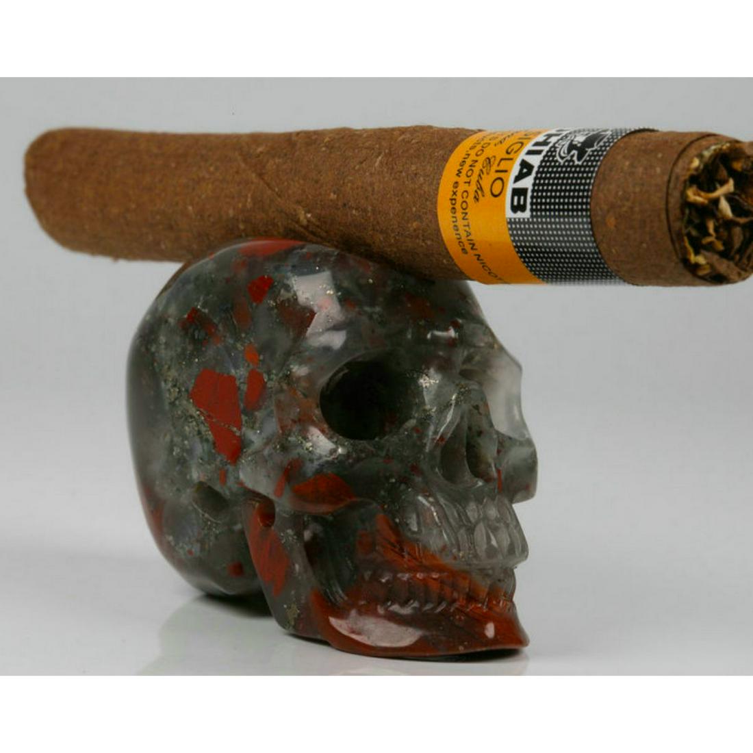 Carved African Bloodstone Skull Cigar Holder (1 of 7)