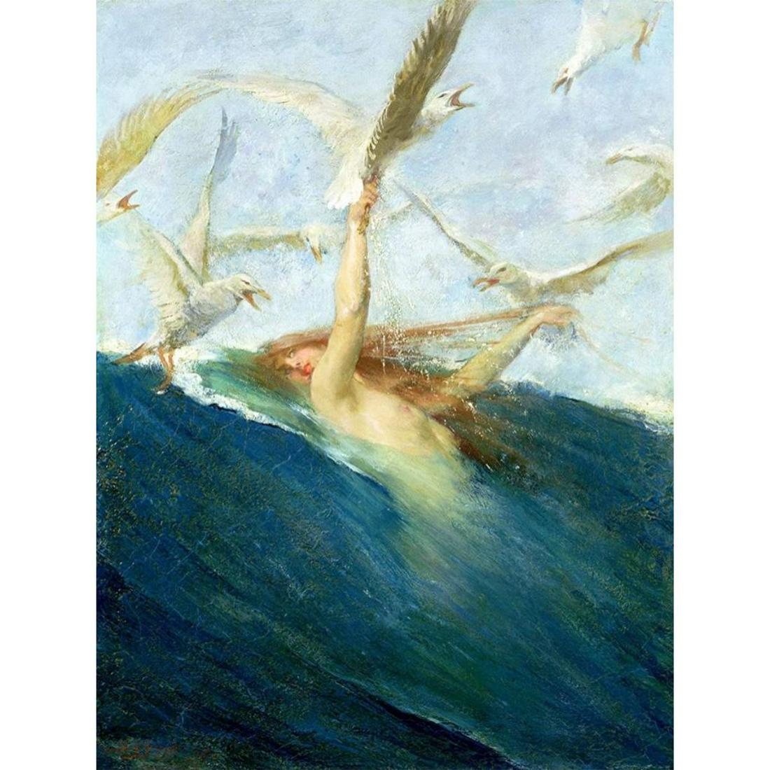 After Segantini, Mermaid Ceramic Art Tile: After G. Segantini, Mermaid glossy ceramic art focal tile. 6' X 8".