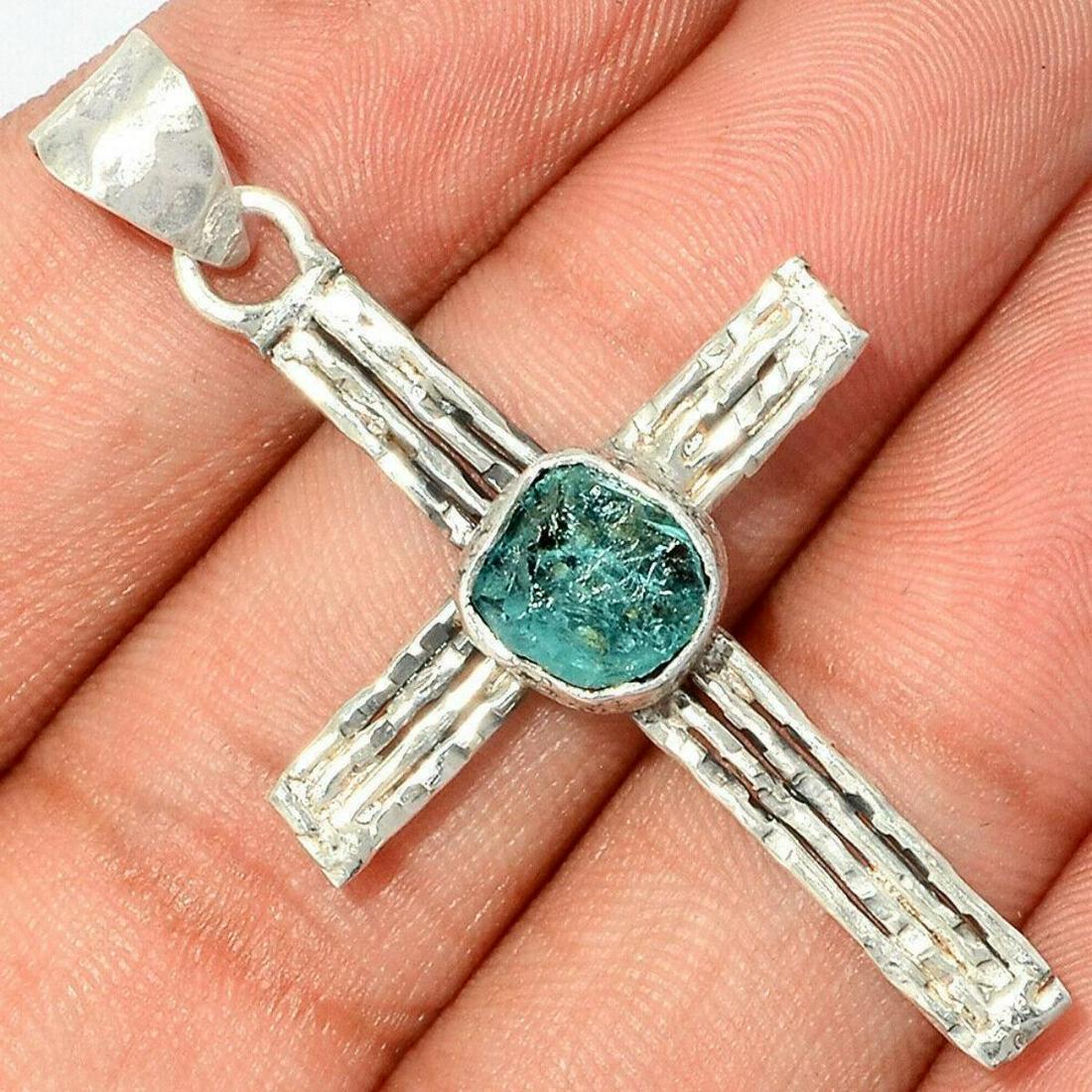 Modern Aquamarine Sterling Silver Crucifix Cross Pendant (1 of 1)