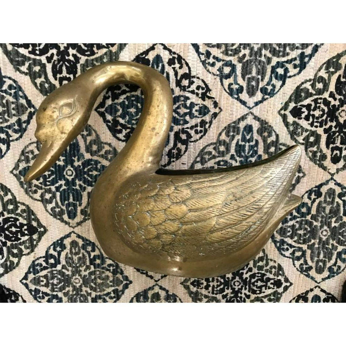 Large Vintage Hollywood Regency Brass Swan Planter (1 of 4)