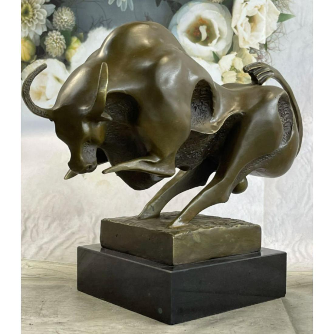Signed Surrealist Charging Bull Bronze Sculpture (1 of 6)