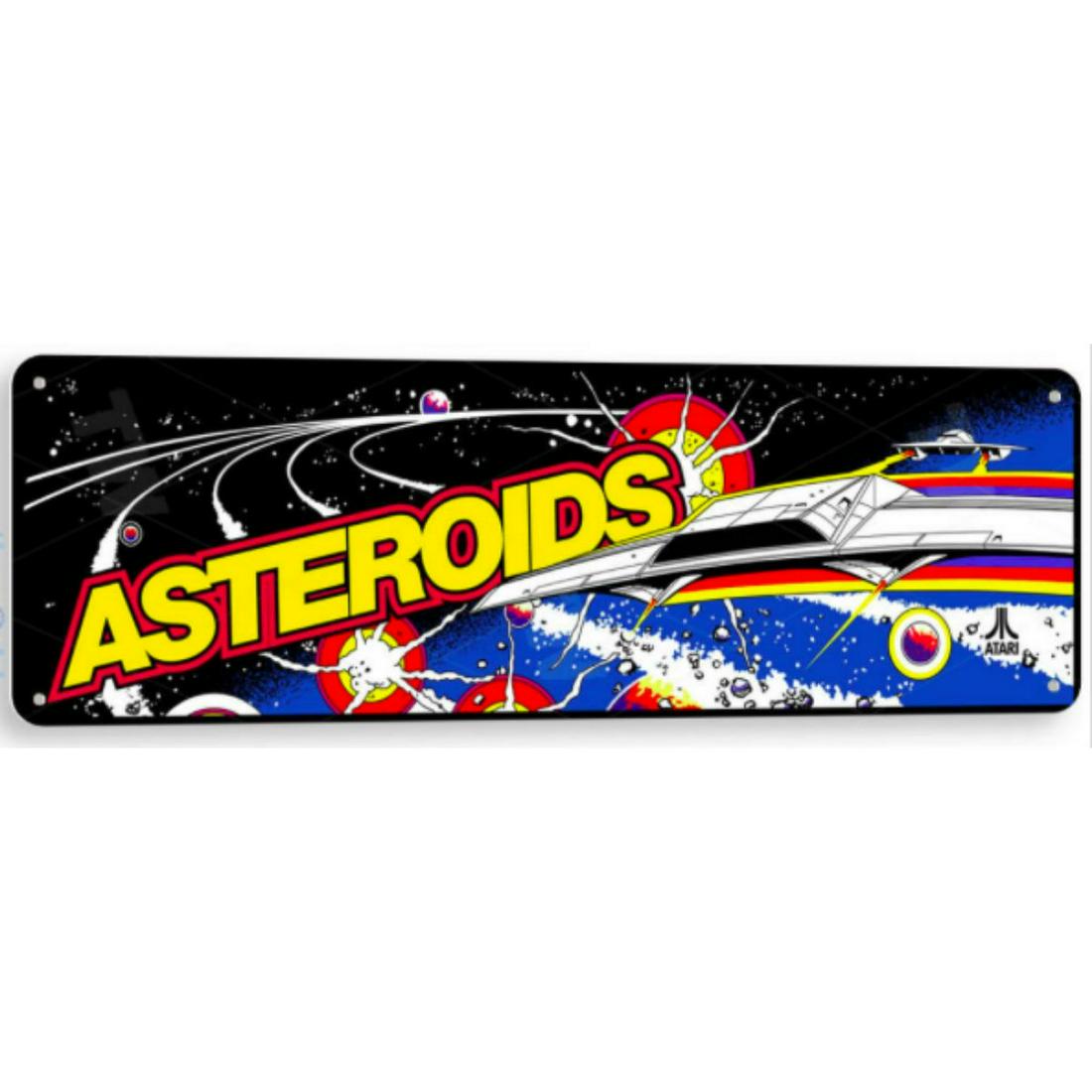 Arcade Game Marquee, Asteroids, Metal Game Room Sign: Arcade Game Marquee, Asteroids, metal game room sign, with pre-drilled holes for mounting. 11" W X 4" H.