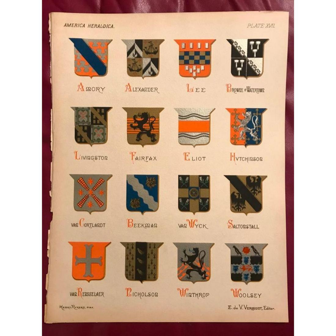 19thc Chromolithograph Coat of Arms, Family Crests Book Plate (1 of 2)