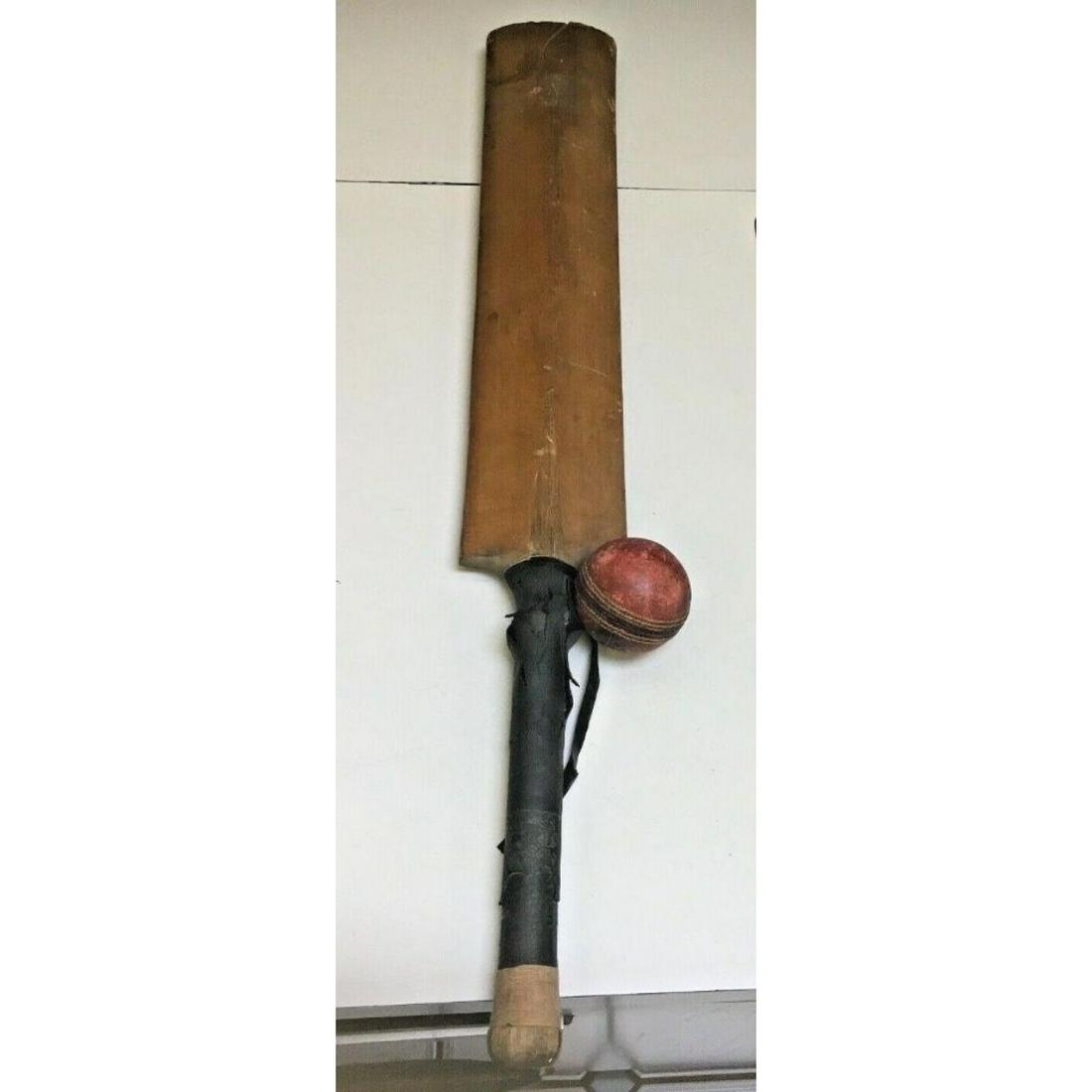 Antique Cricket Bat, Paddle, Ball (1 of 5)